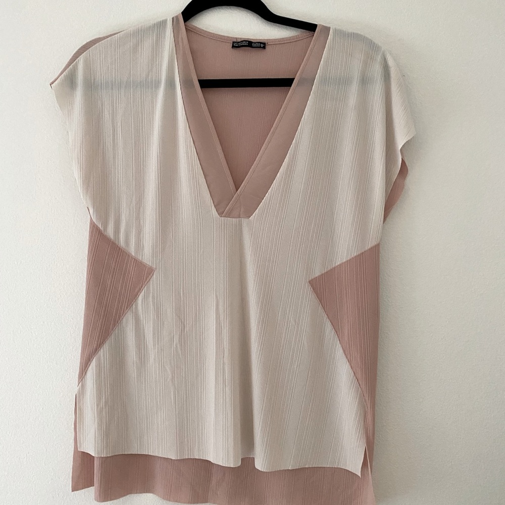 Pink and white blousy tee Zara